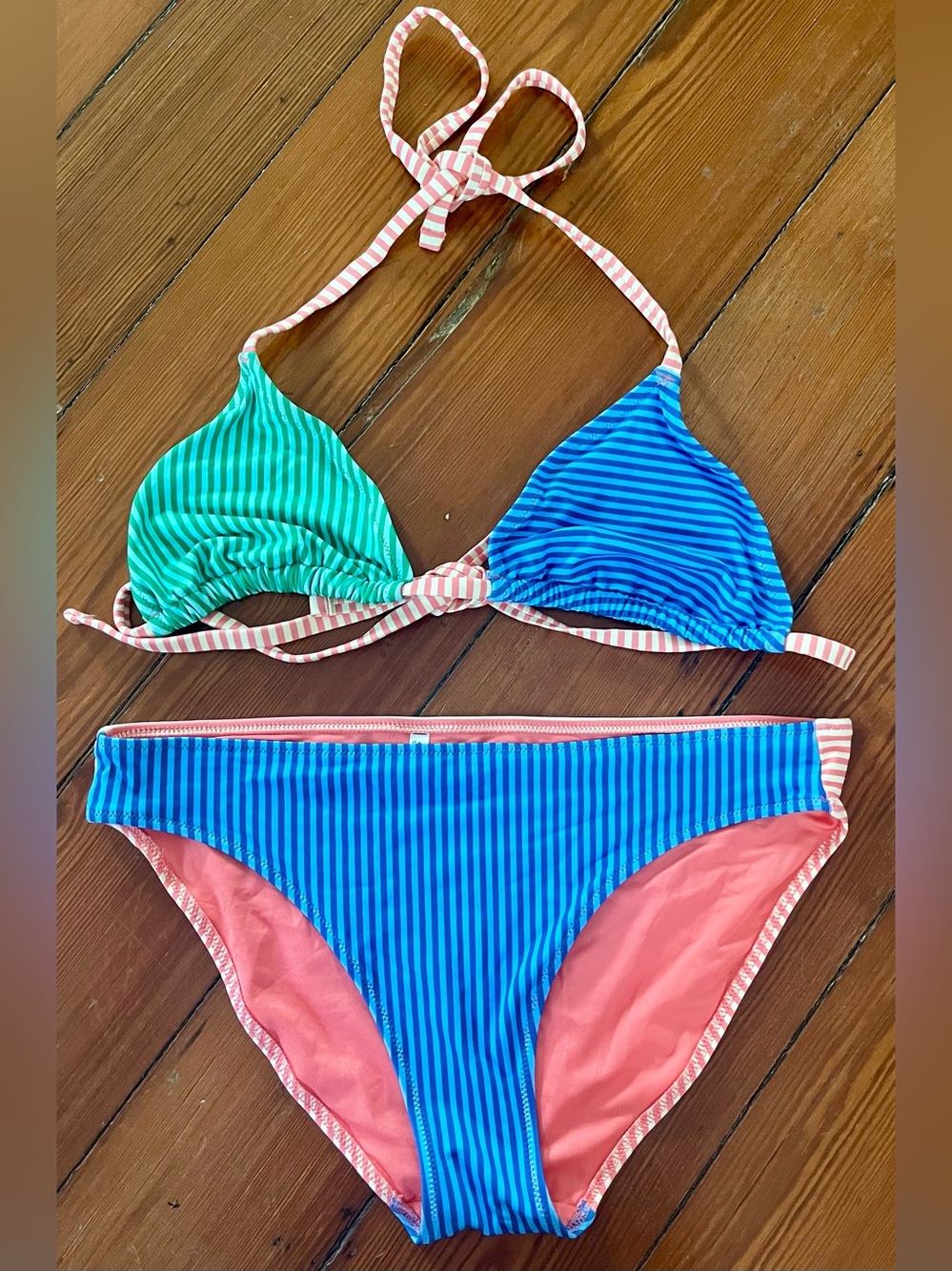 Aerie Real Good Colorblock Striped Triangle Bikini Set - Size Large
